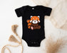 a baby bodysuit with a red panda bear on it