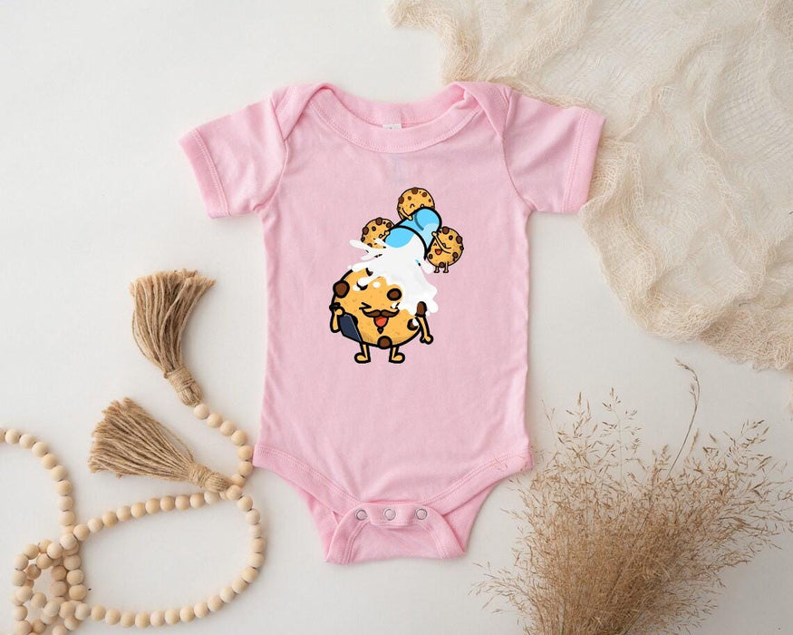 a baby bodysuit with a picture of a teddy bear wearing a party hat