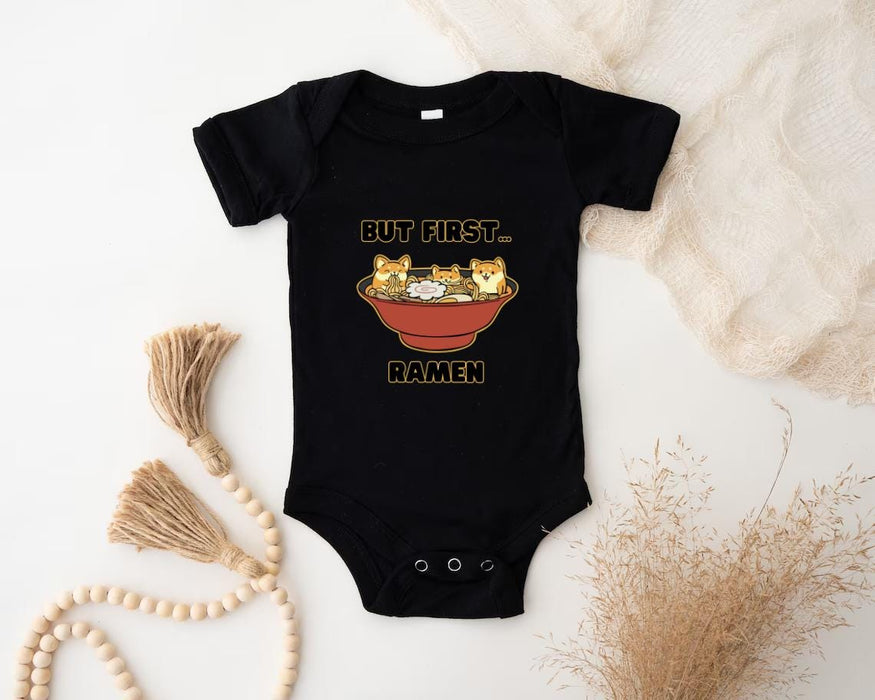 a baby bodysuit that says, but first baken