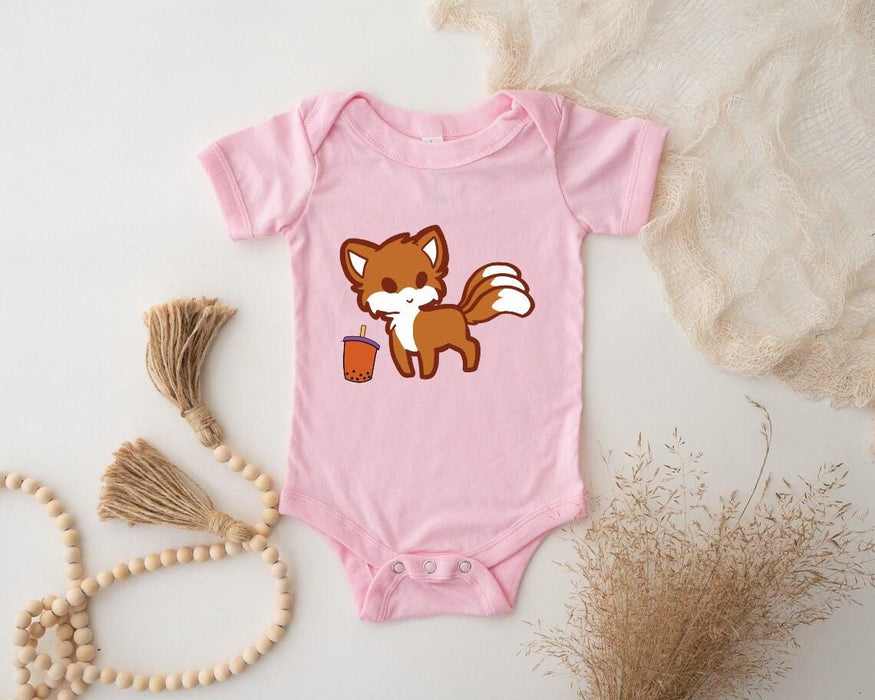 a baby bodysuit with a cartoon fox on it