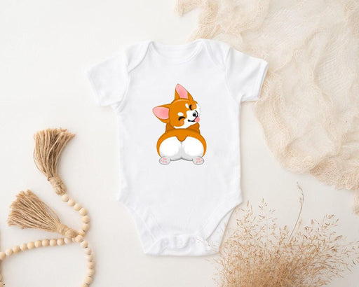 a baby bodysuit with a cartoon dog on it