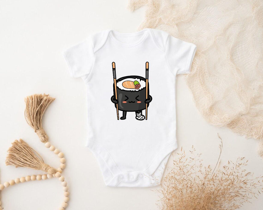 a baby bodysuit with a sushi on it