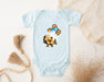 a baby bodysuit with a picture of a dog on it