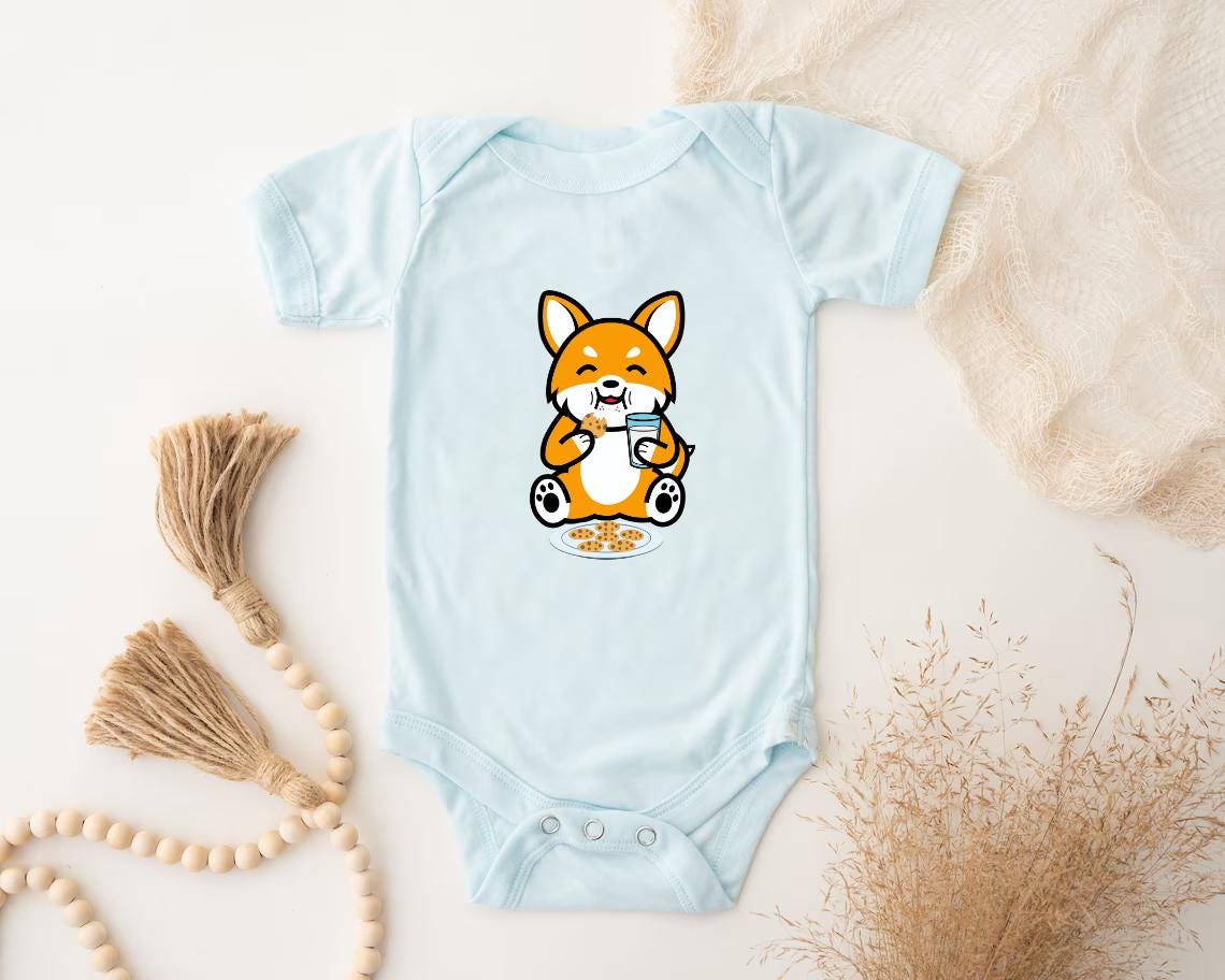 a baby bodysuit with a picture of a fox on it