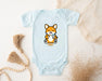 a baby bodysuit with a picture of a fox on it