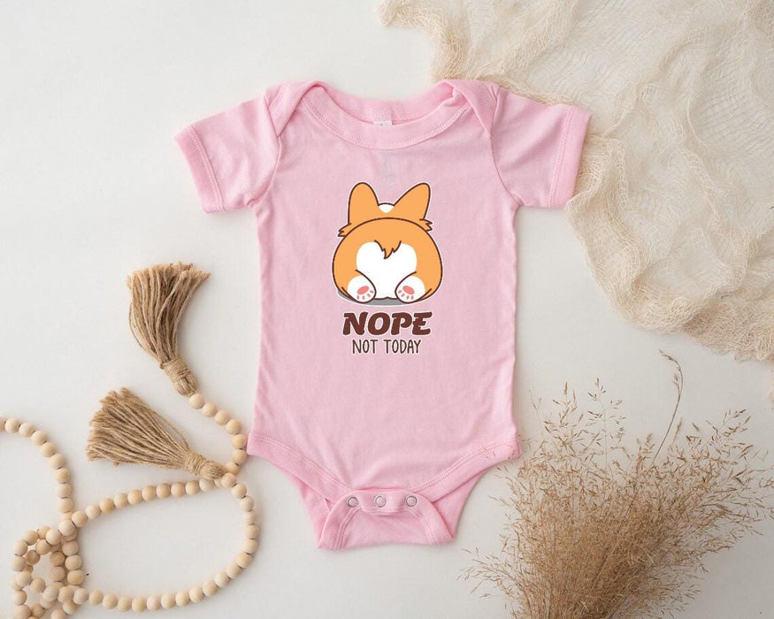 a pink baby bodysuit with a cartoon fox on it