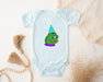 a baby bodysuit with a frog wearing a party hat