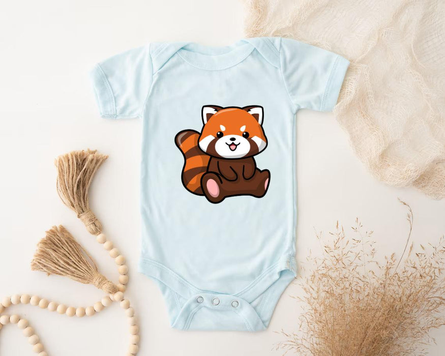 a baby bodysuit with a picture of a red panda bear