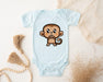 a baby bodysuit with a cartoon monkey on it