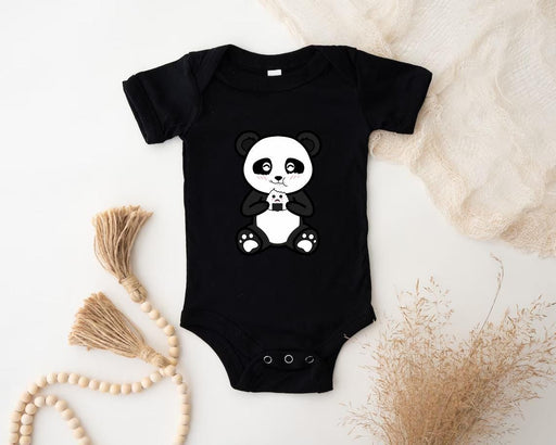 a baby bodysuit with a panda bear on it