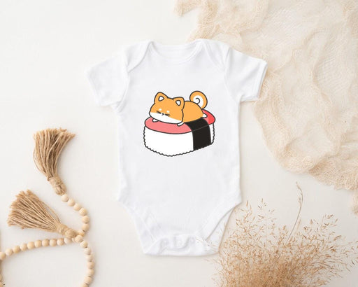 a baby bodysuit with a sushi character on it