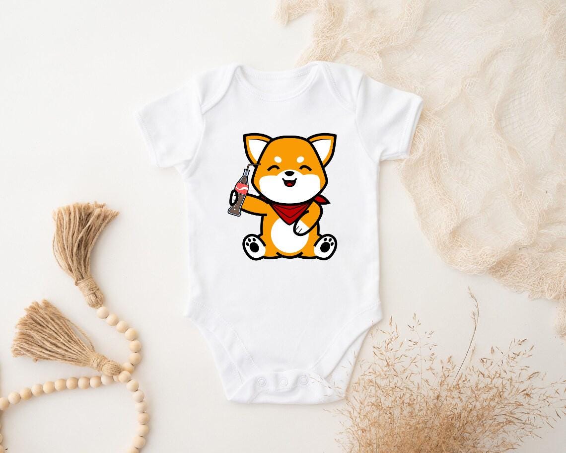 a baby bodysuit with a picture of a dog on it