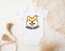 a white bodysuit with a dog&#39;s face on it