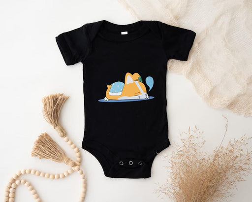 a baby bodysuit with a cartoon cat on it