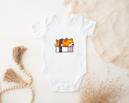 a baby bodysuit with a picture of a bear on it