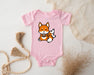 a baby bodysuit with a picture of a fox on it