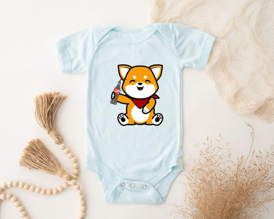a baby bodysuit with a picture of a dog on it