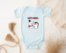 a baby bodysuit with a snowman and penguin on it