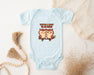 a baby bodysuit with two owls on it