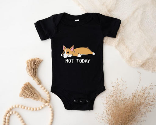 a baby bodysuit with a corgi on it