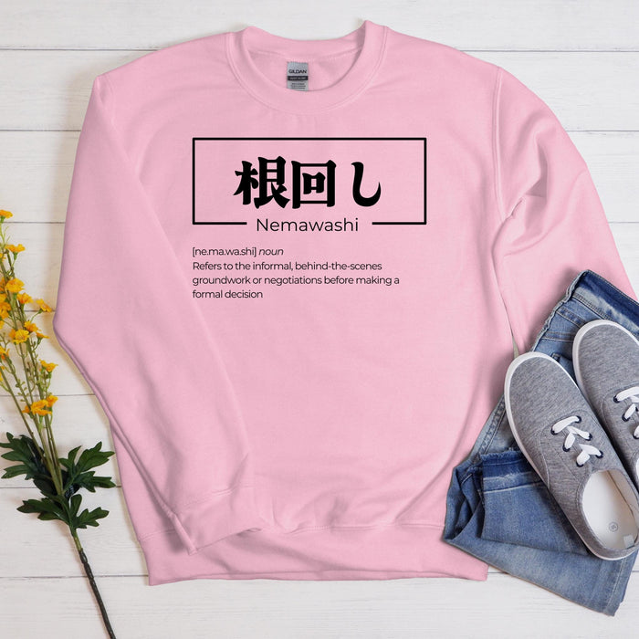 a pink sweatshirt with the words nemawash on it