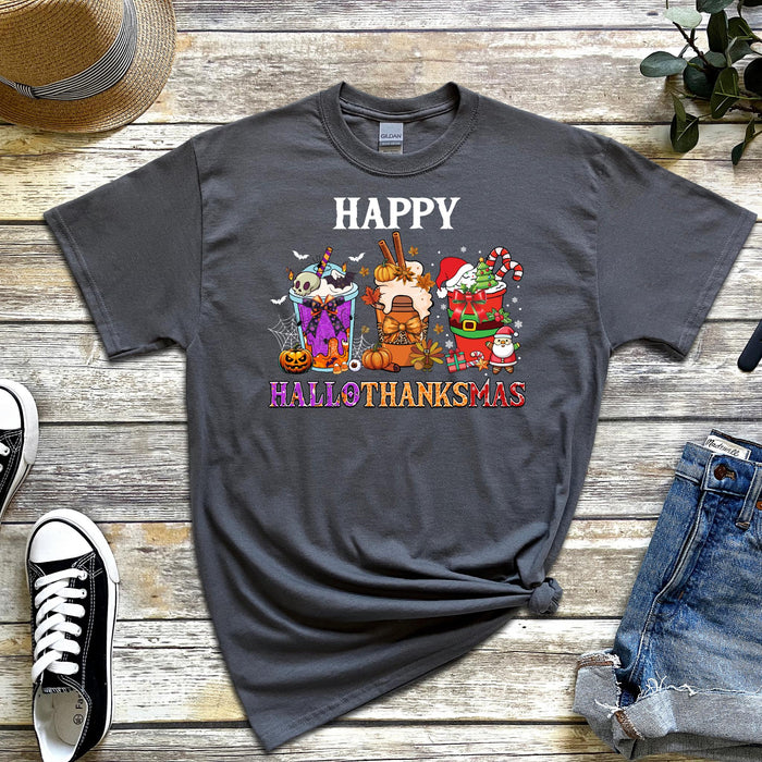 a t - shirt that says happy hallothhanks on it