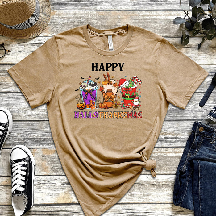 a t - shirt with the words happy halloween on it