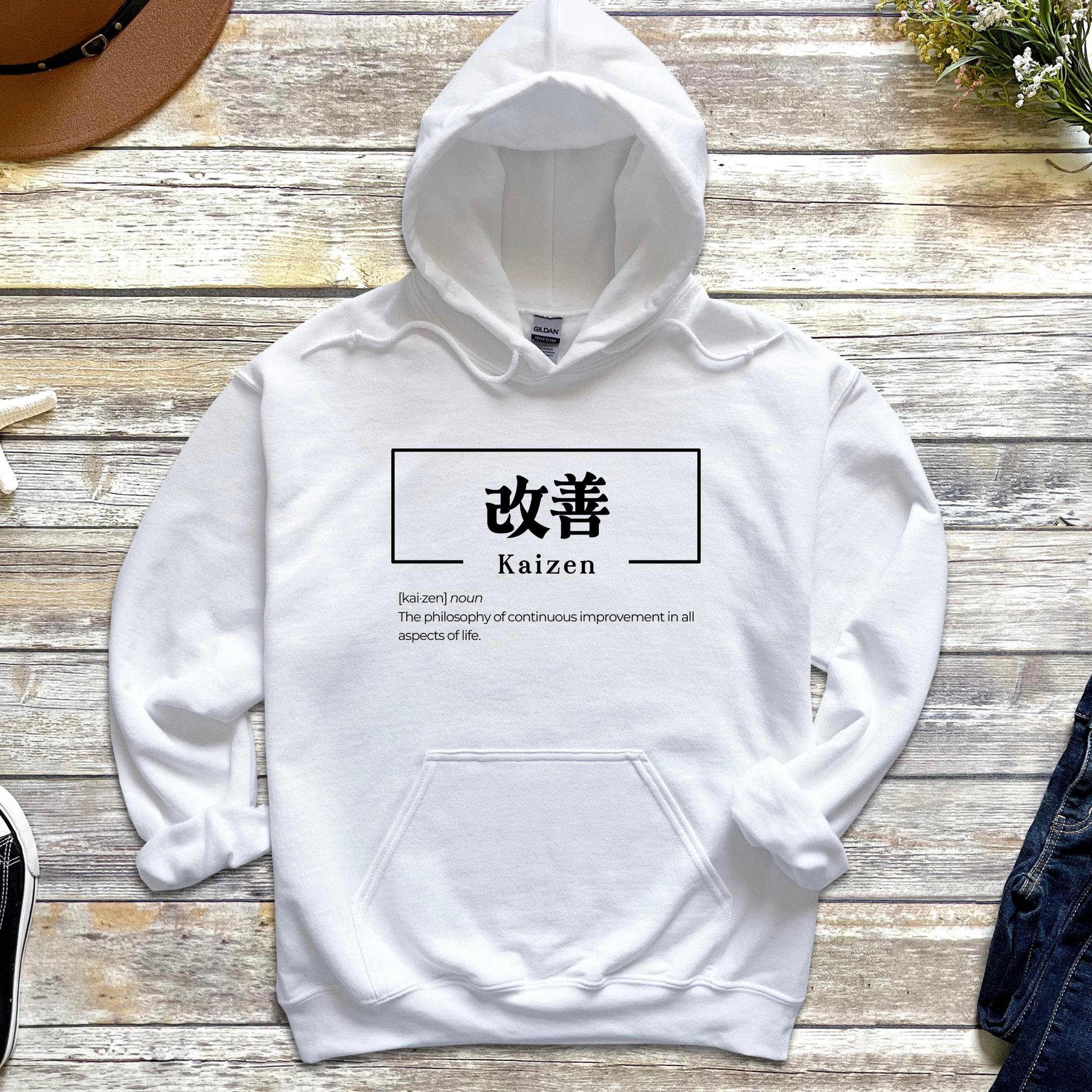 a white hoodie with japanese characters on it