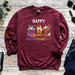 a red sweatshirt with the words happy halloween on it