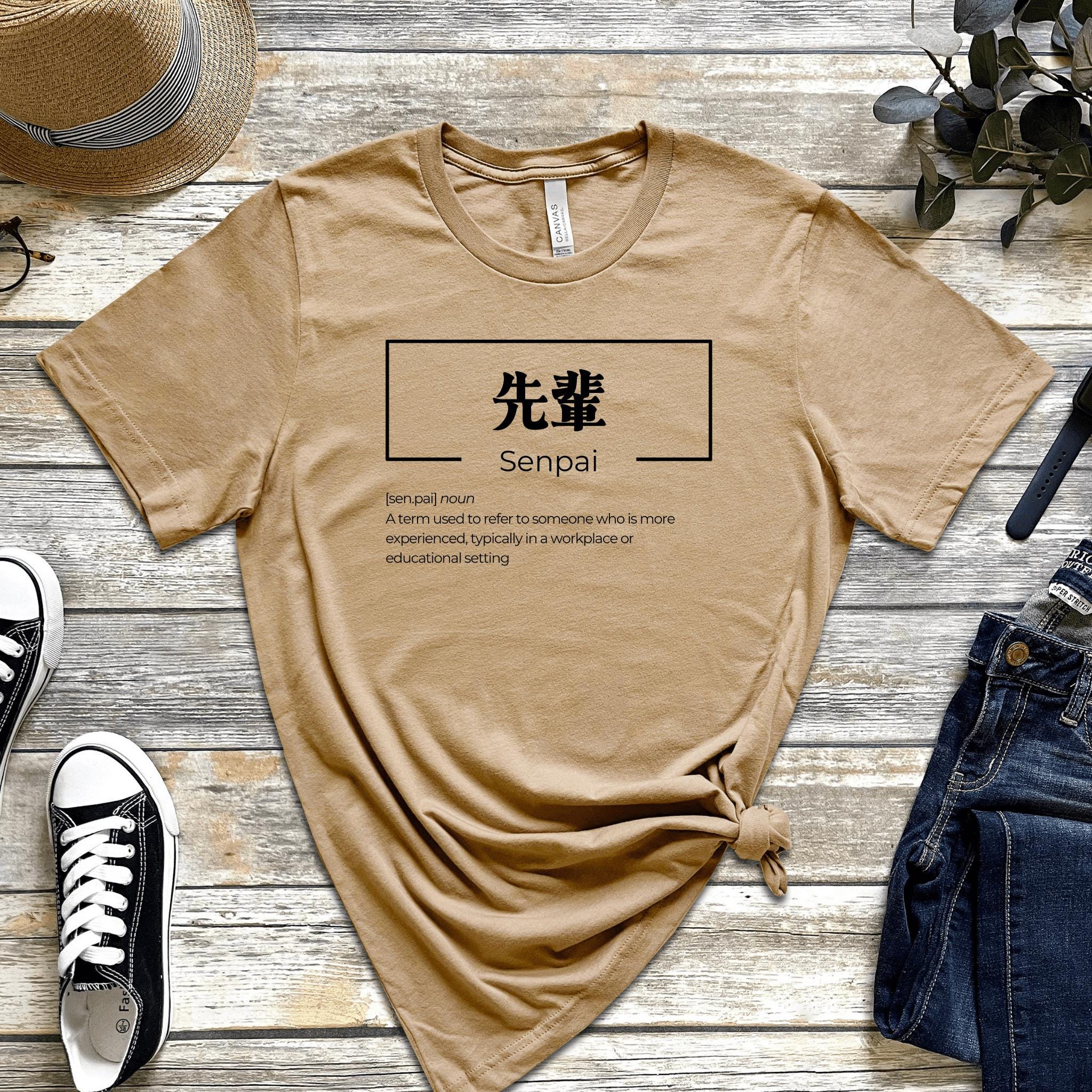 a tan tshirt with the word sempai on it