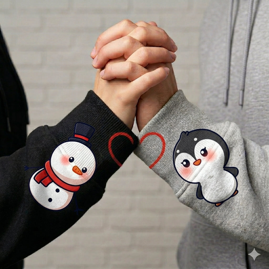 Let's Chill Snowman and Penguin Couple Sweatshirt