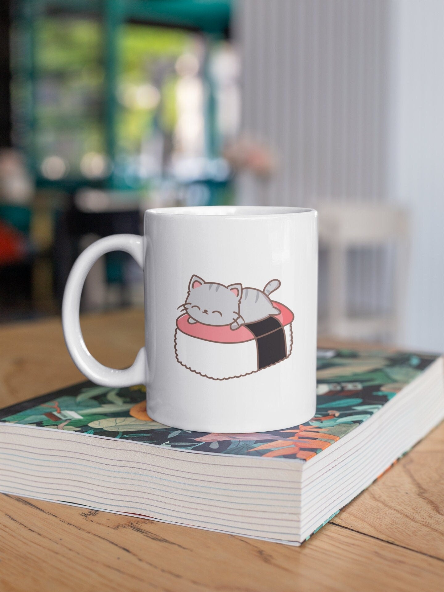 Gray Cat Sushi Kawaii Coffee Mug