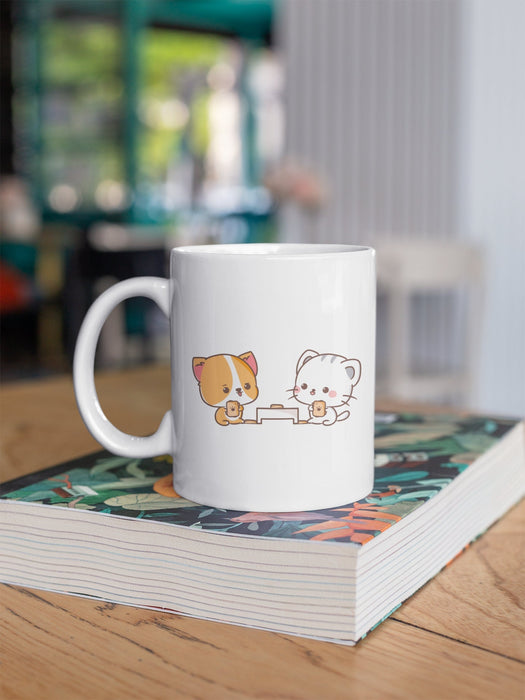 Cat and Dog Game Kawaii Coffee Mug Gift, Valentine's Day Gift for Her, Gift for Him, Coffee Lover, Kawaii Animal, Japanese Streetwear M044