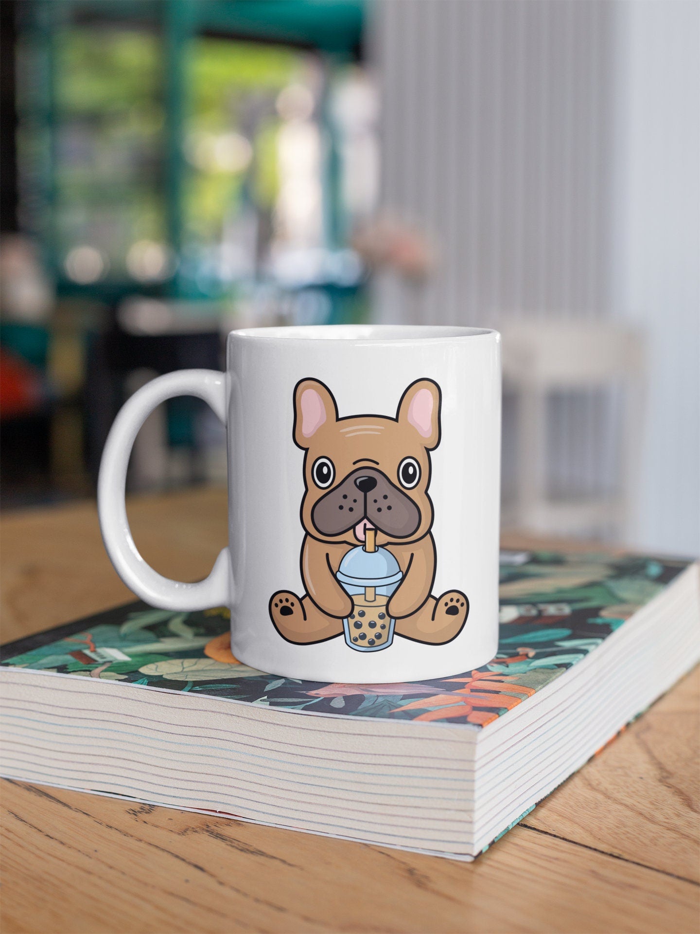 Brown French Bulldog Boba Kawaii Coffee Mug