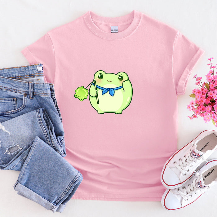 Light Green Saluting Frog T-Shirt | Tiktok Douyin Chinese Meme Frog Green Toad Frog Balloon Bandana T-Shirt Funny Japanese Meme Streetwear