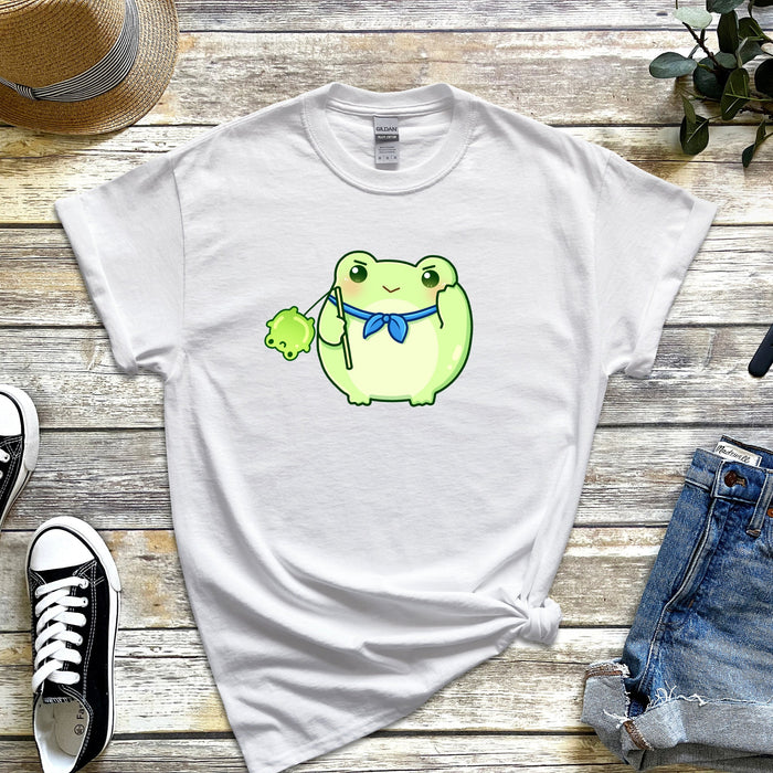 Light Green Saluting Frog T-Shirt | Tiktok Douyin Chinese Meme Frog Green Toad Frog Balloon Bandana T-Shirt Funny Japanese Meme Streetwear