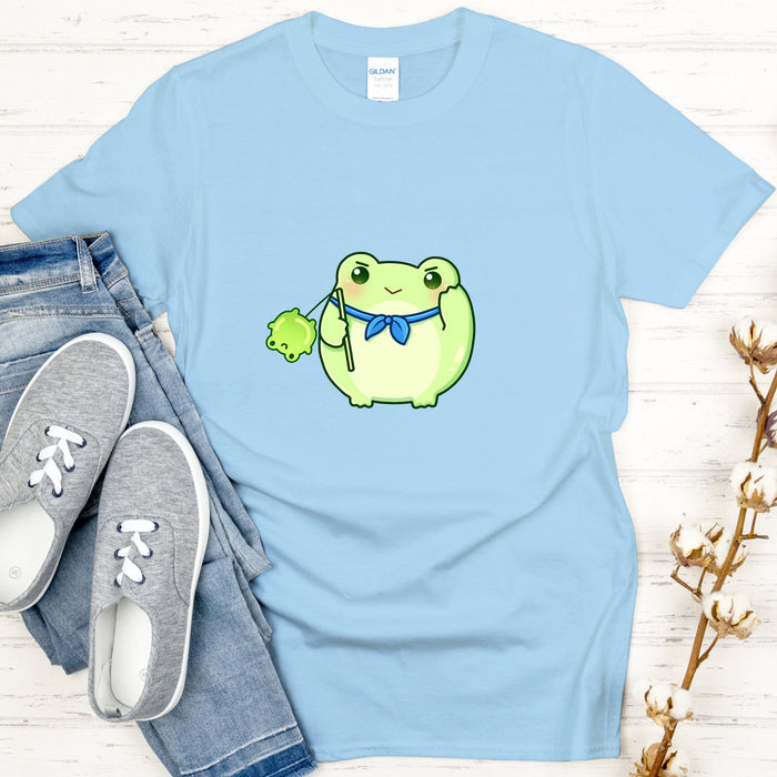 Light Green Saluting Frog T-Shirt | Tiktok Douyin Chinese Meme Frog Green Toad Frog Balloon Bandana T-Shirt Funny Japanese Meme Streetwear