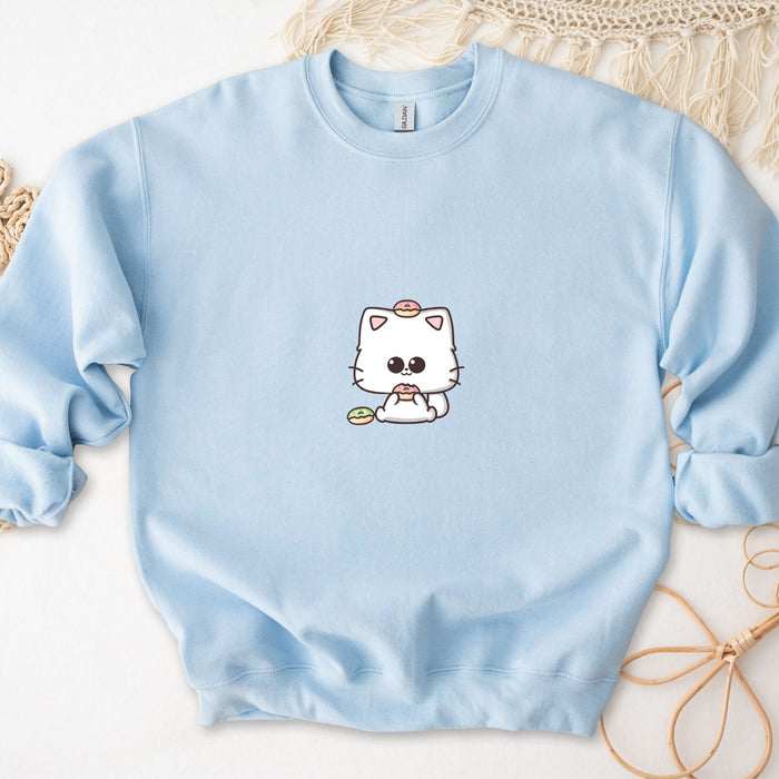 Cat Donut Unisex Sweatshirt - Kids & Adult Sizing, Cute Kawaii Clothing, Gift for Her, Valentines Day Gift