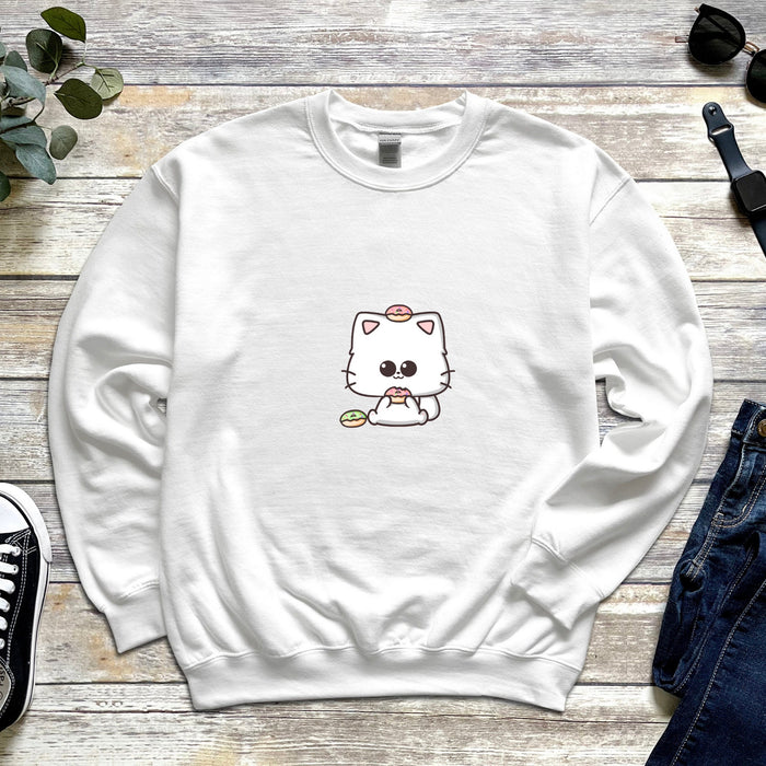 Cat Donut Unisex Sweatshirt - Kids & Adult Sizing, Cute Kawaii Clothing, Gift for Her, Valentines Day Gift