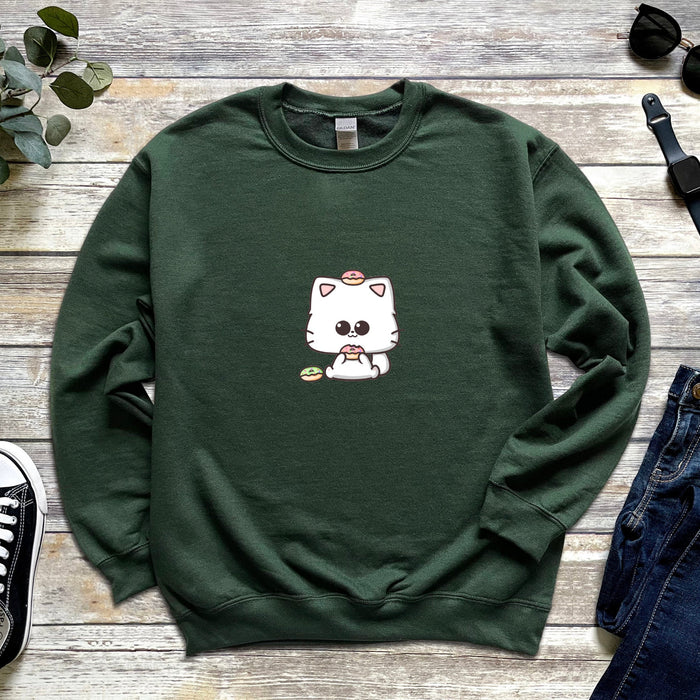 Cat Donut Unisex Sweatshirt - Kids & Adult Sizing, Cute Kawaii Clothing, Gift for Her, Valentines Day Gift