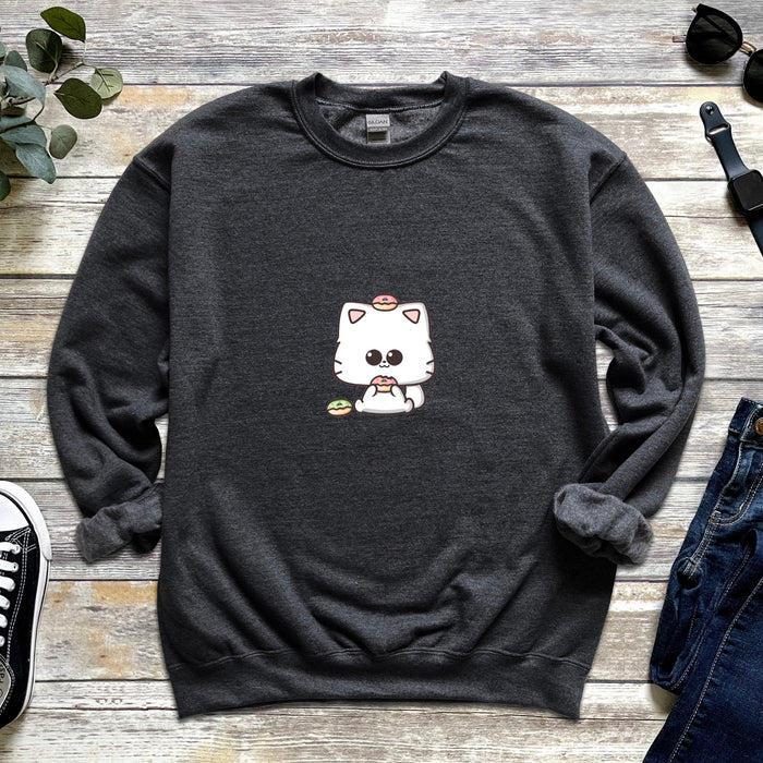 Cat Donut Unisex Sweatshirt - Kids & Adult Sizing, Cute Kawaii Clothing, Gift for Her, Valentines Day Gift