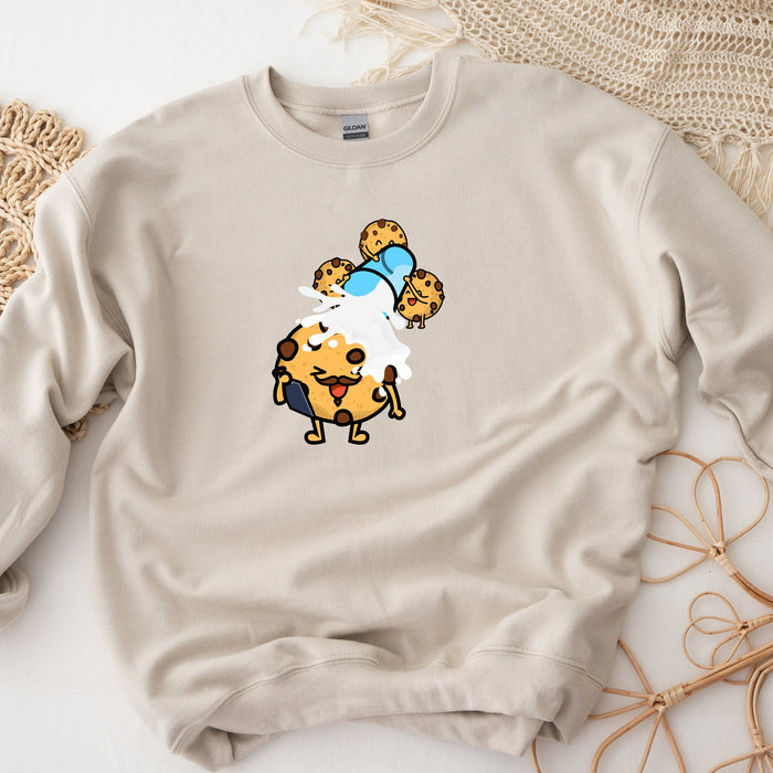 Cookie Kids Dumping Milk on Cookie Coach Dad Unisex Sweatshirt | Sports Drink Funny Meme Cute Kawaii Japanese Streetwear Kawaii Food