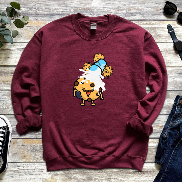 Cookie Kids Dumping Milk on Cookie Coach Dad Unisex Sweatshirt | Sports Drink Funny Meme Cute Kawaii Japanese Streetwear Kawaii Food