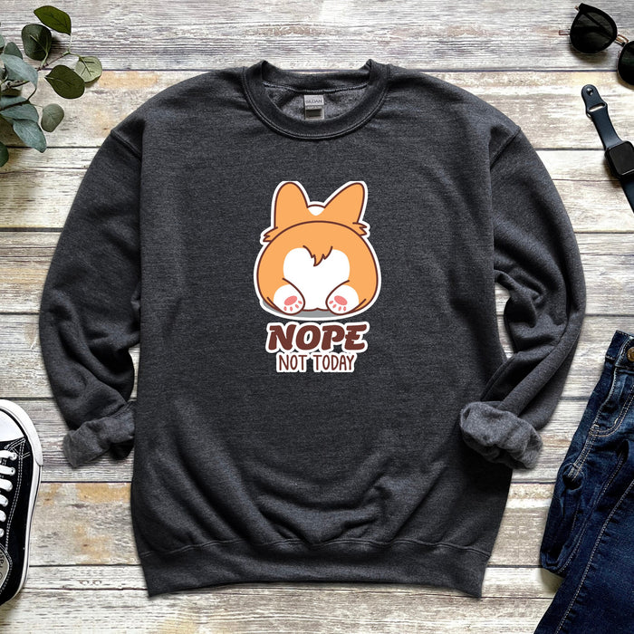 Corgi Butt "Nope" Unisex Sweatshirt | Gift Sweatshirt for Dog Lover Crewneck Cute Kawaii Japanese Streetwear, Kawaii Animal Present Japanese