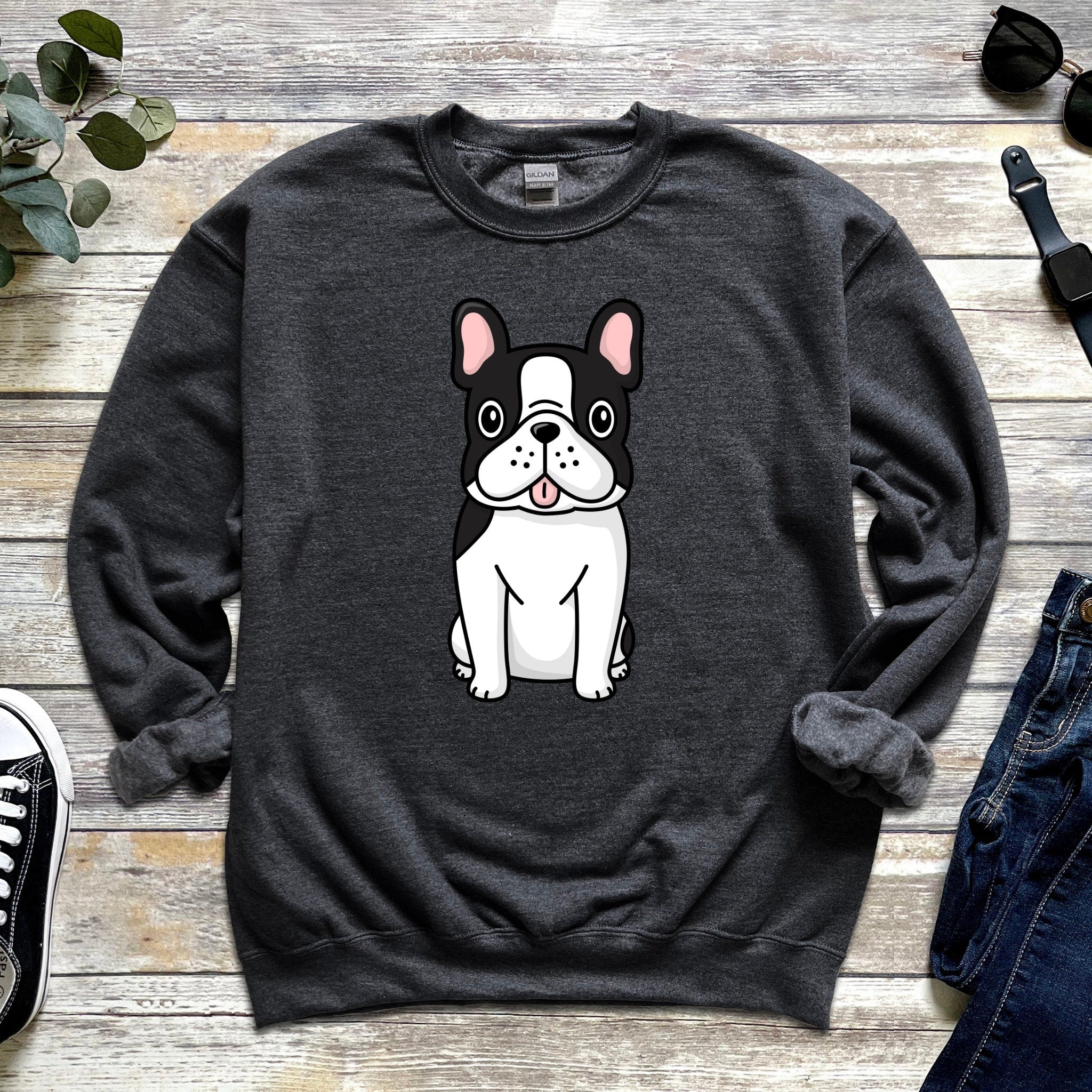 Black & White Bulldog Drinking Boba Tea Unisex Sweatshirt