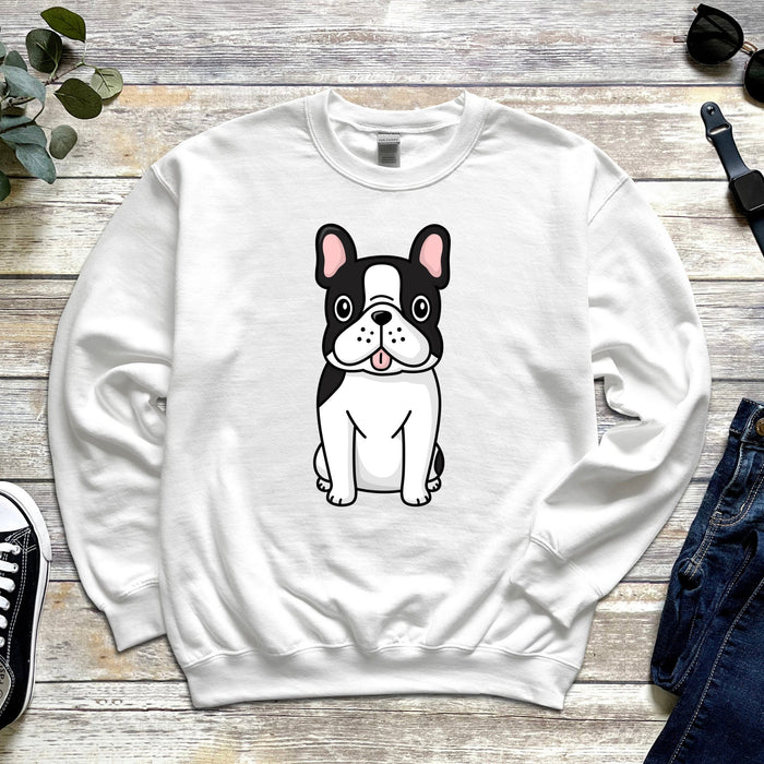 Black & White Bulldog Drinking Boba Tea Unisex Sweatshirt