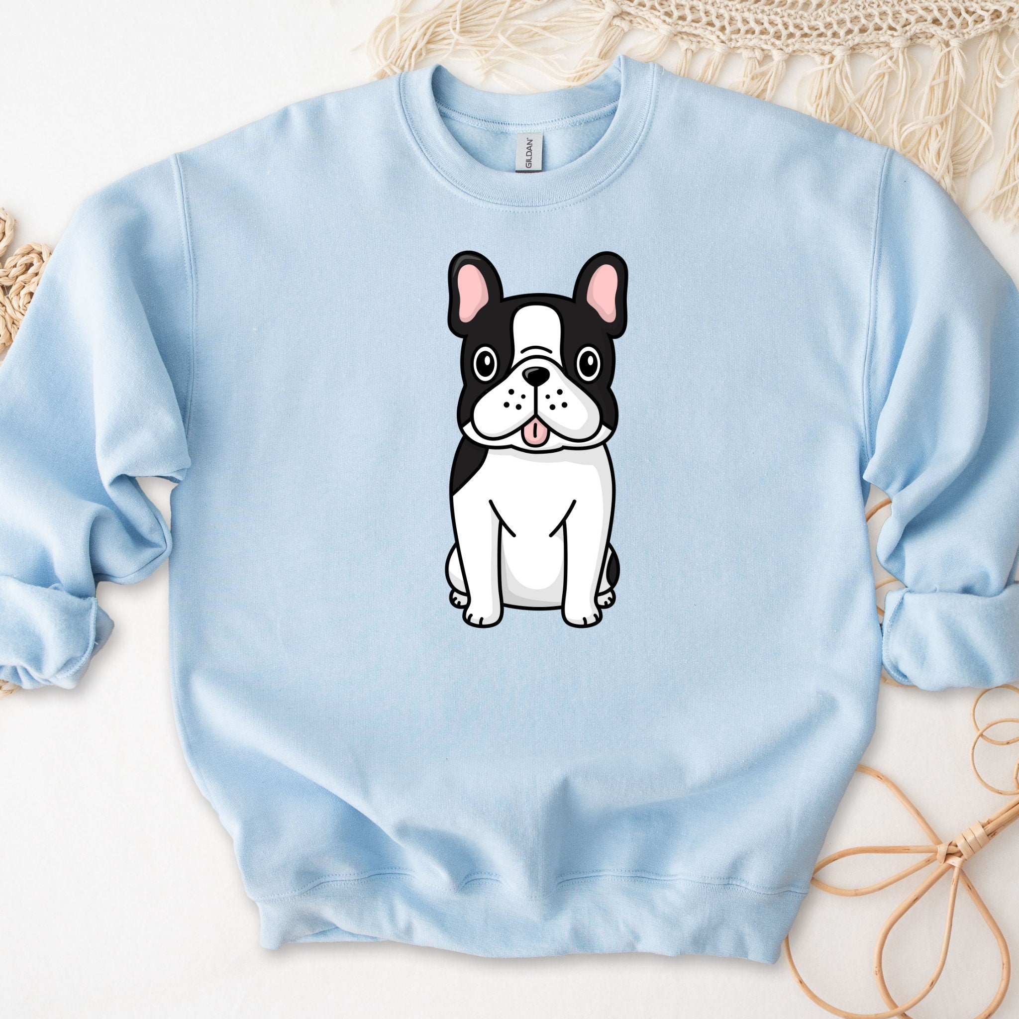 Black & White Bulldog Drinking Boba Tea Unisex Sweatshirt