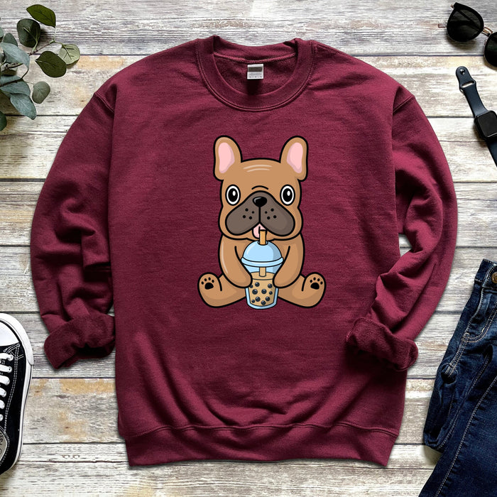 Brown Bulldog Drinking Boba Tea Unisex Sweatshirt