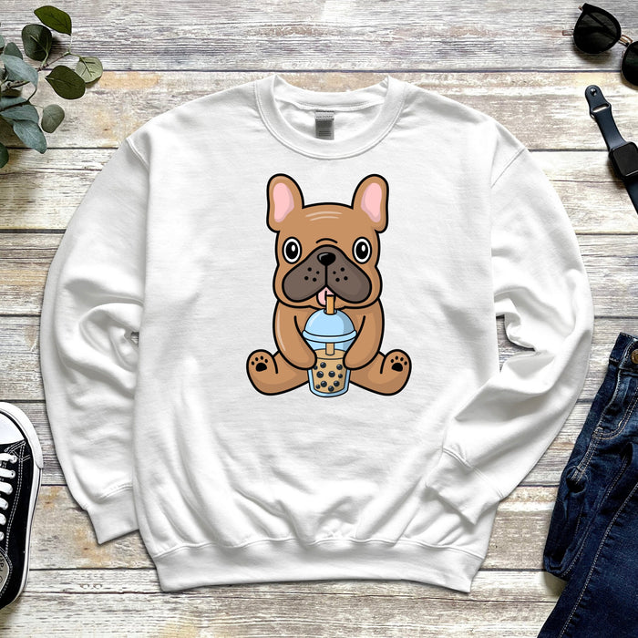 Brown Bulldog Drinking Boba Tea Unisex Sweatshirt