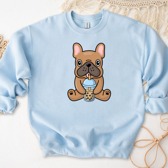 Brown Bulldog Drinking Boba Tea Unisex Sweatshirt